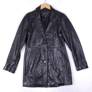 Jones New York Genuine Leather Blazer Jacket Black Size Medium Classic Chic